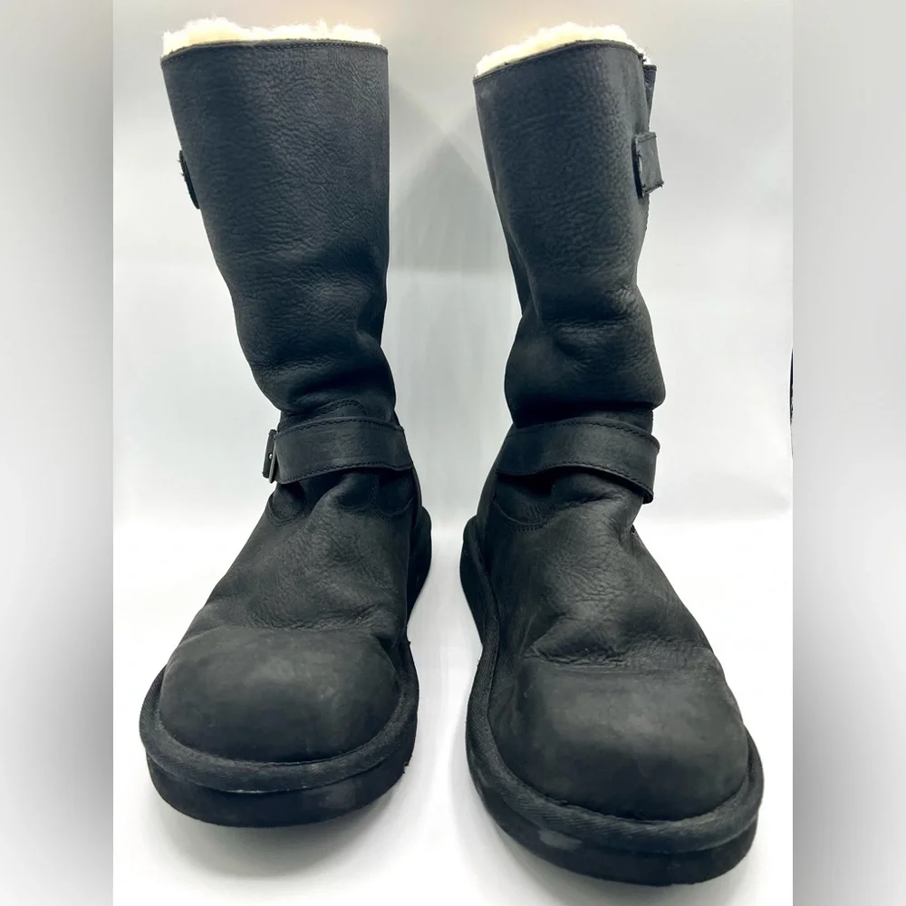 UGG Black Leather Shearling-Lined Mid-Calf Boots